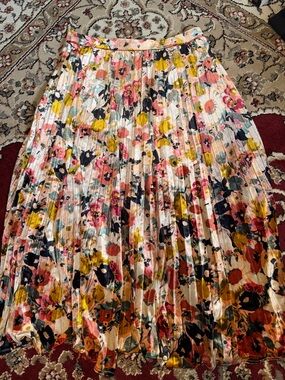Anthropologie Pleated Floral Midi Skirt in Multi-Color